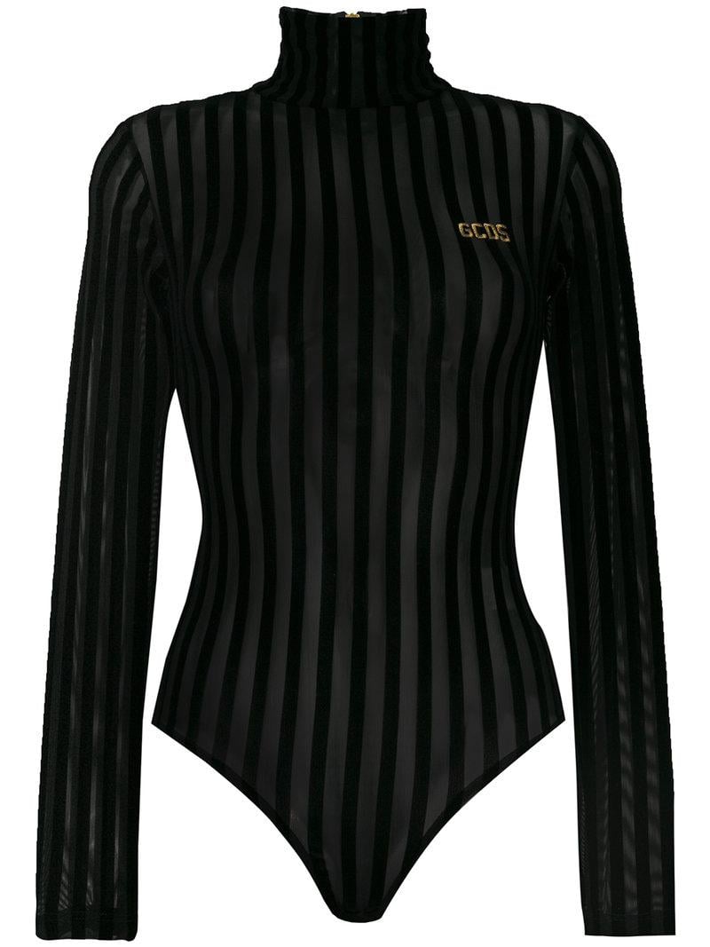 Lyst - Gcds Sheer Striped Bodysuit in Black