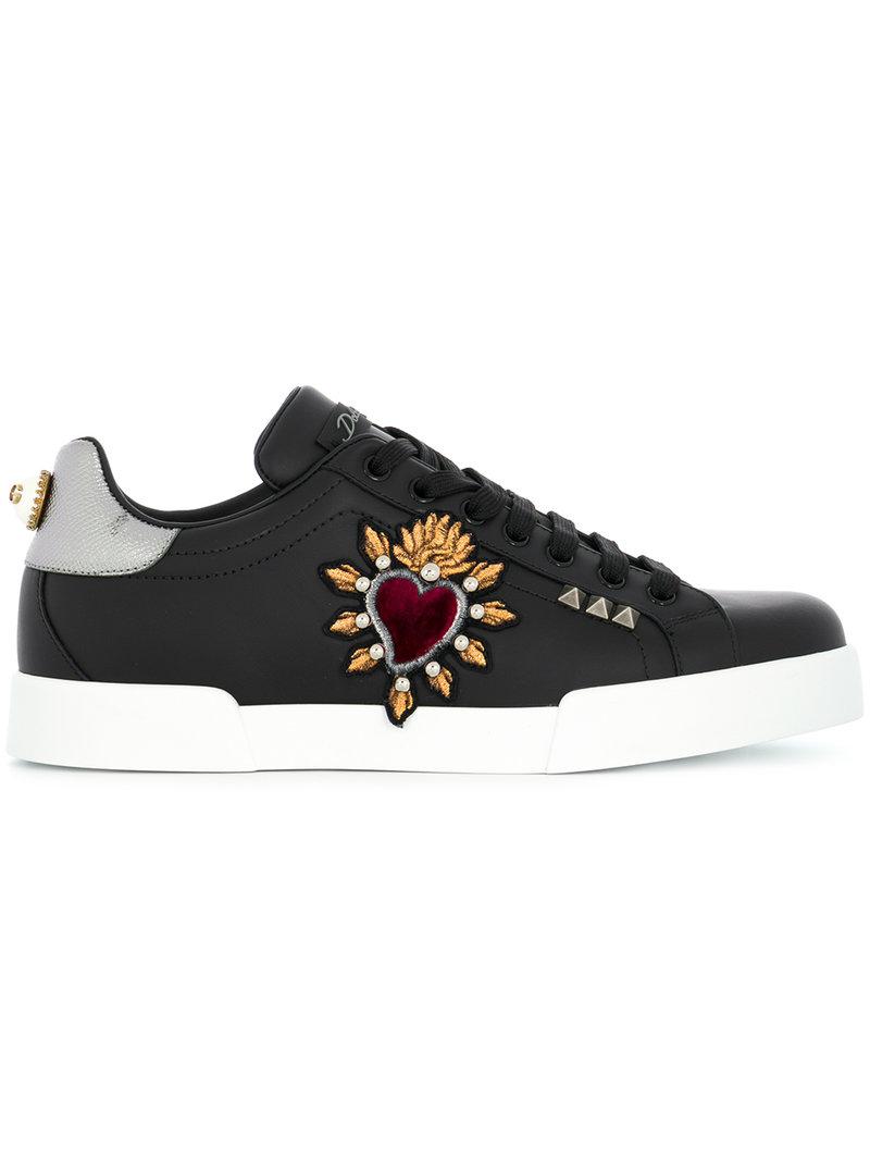 Lyst - Dolce & Gabbana Portofino Sacred Heart Patch Sneakers in Black ...