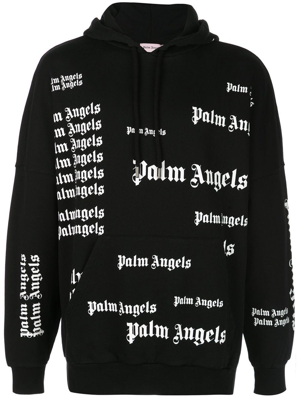 Palm Angels All Over Logo Print Hoodie in Black for Men - Save 34% - Lyst
