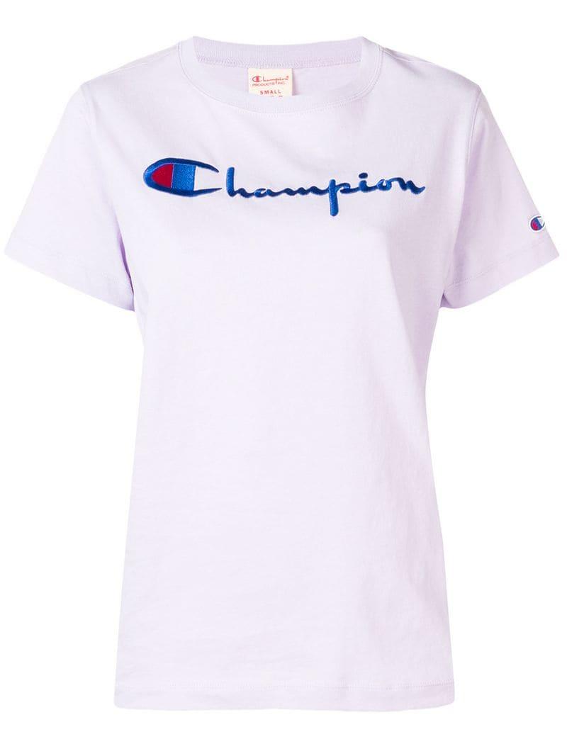 Champion Cotton Embroidered Logo T-shirt in Purple - Lyst