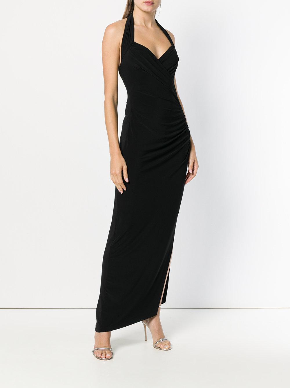 Norma Kamali Synthetic Halter-neck Fitted Maxi Dress in Black - Lyst