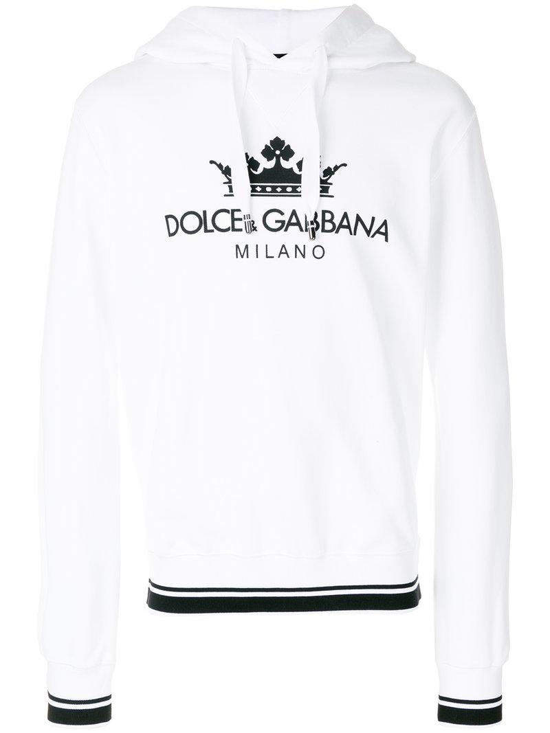 Lyst - Dolce & Gabbana Logo Print Hoodie in White for Men