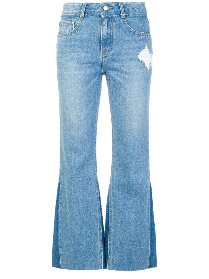 Lyst - Sjyp Boot Cut Cropped Jeans in Blue
