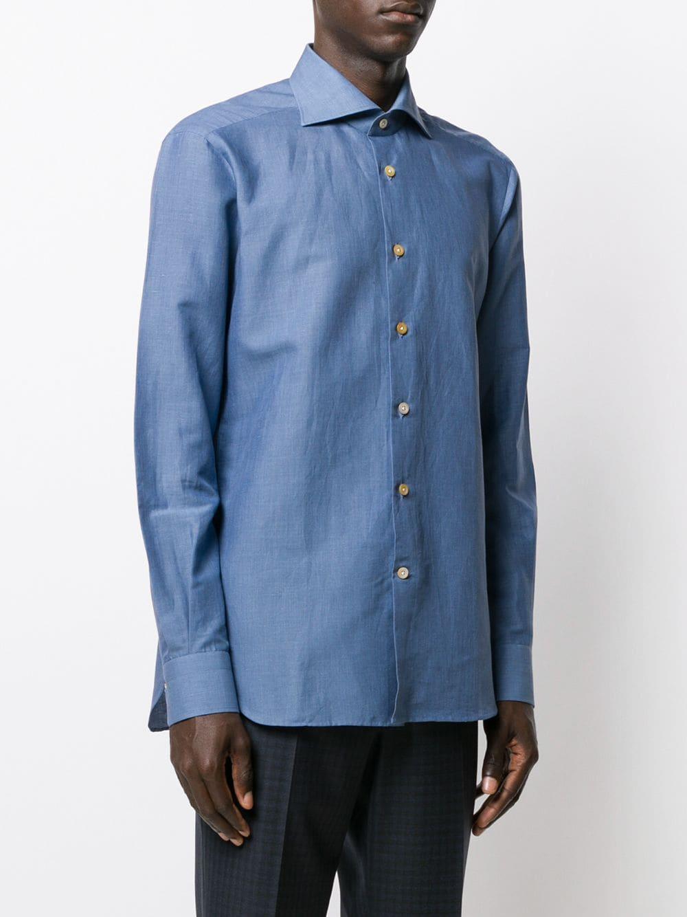 Kiton Plain Button Shirt in Blue for Men - Lyst