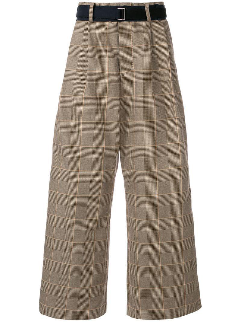 Lyst - Sacai Wide Leg Check Trousers in Brown for Men