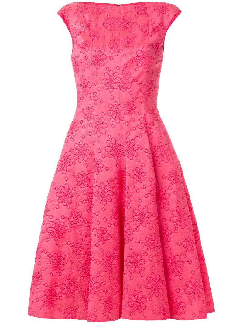 Lyst - Talbot Runhof Floral Jacquard Dress in Pink