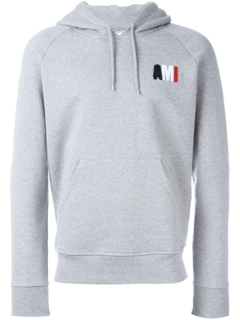 Lyst - AMI Small Ami Hoodie in Gray for Men