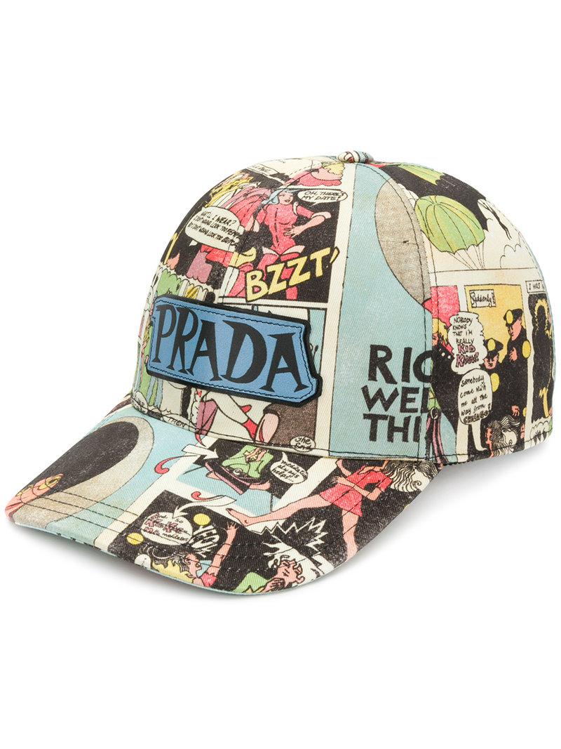 blanco en algodón Gorro y animados de de estampado de Prada dibujos negro xq0f6q7c