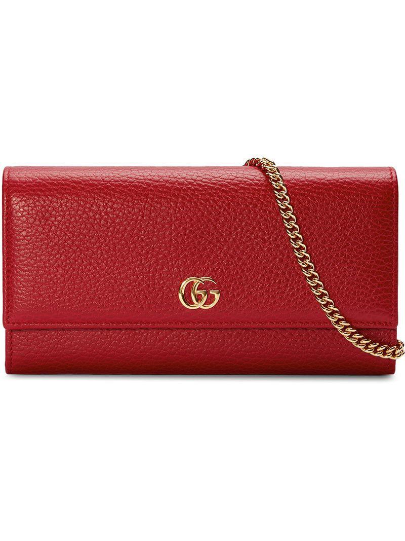 Gucci Marmont Leather Continental Wallet On A Chain in Red - Lyst