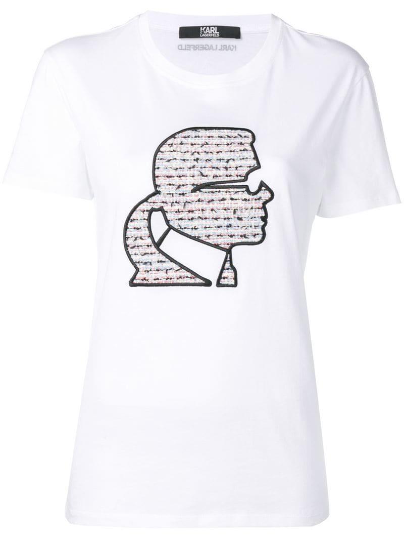 Lyst - Karl Lagerfeld Bouclé Tweed Profile T-shirt in White