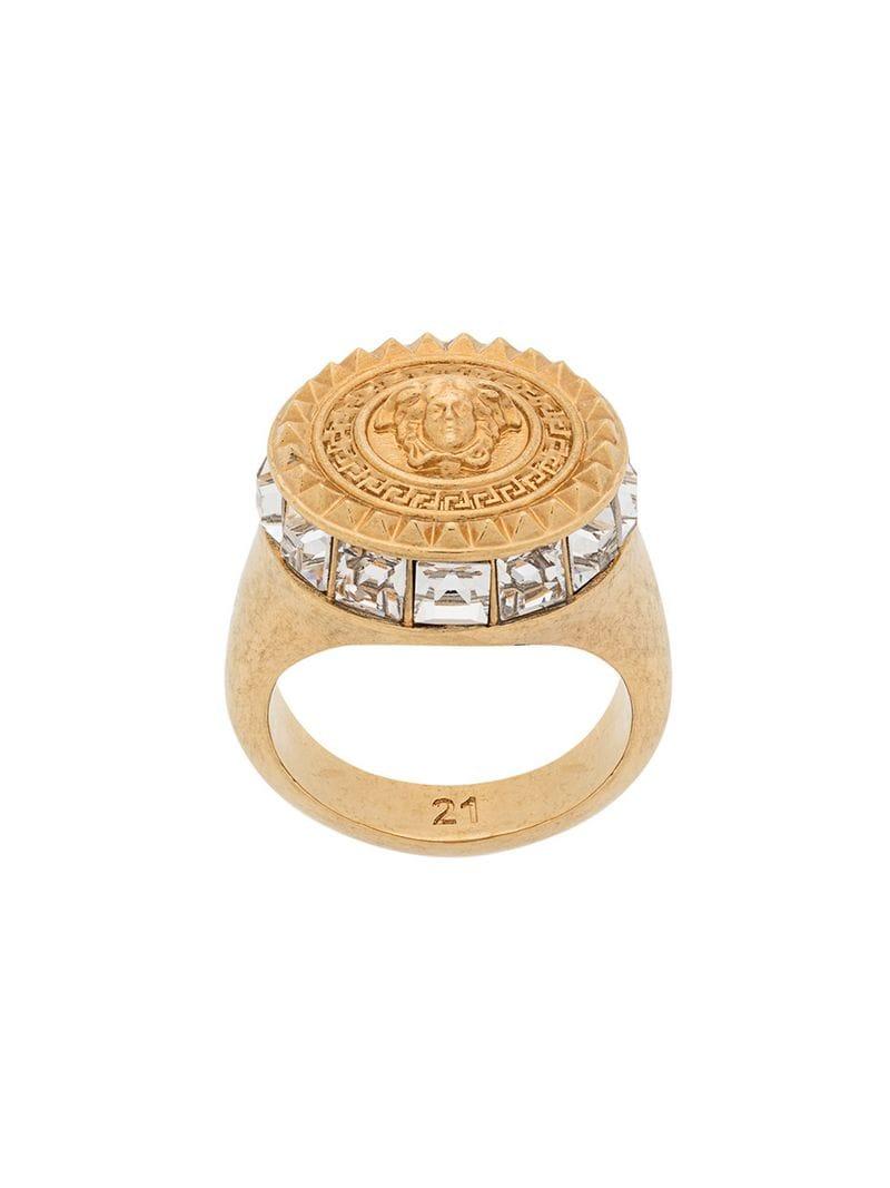 Lyst - Versace Medusa Head Crystal Ring in Metallic for Men