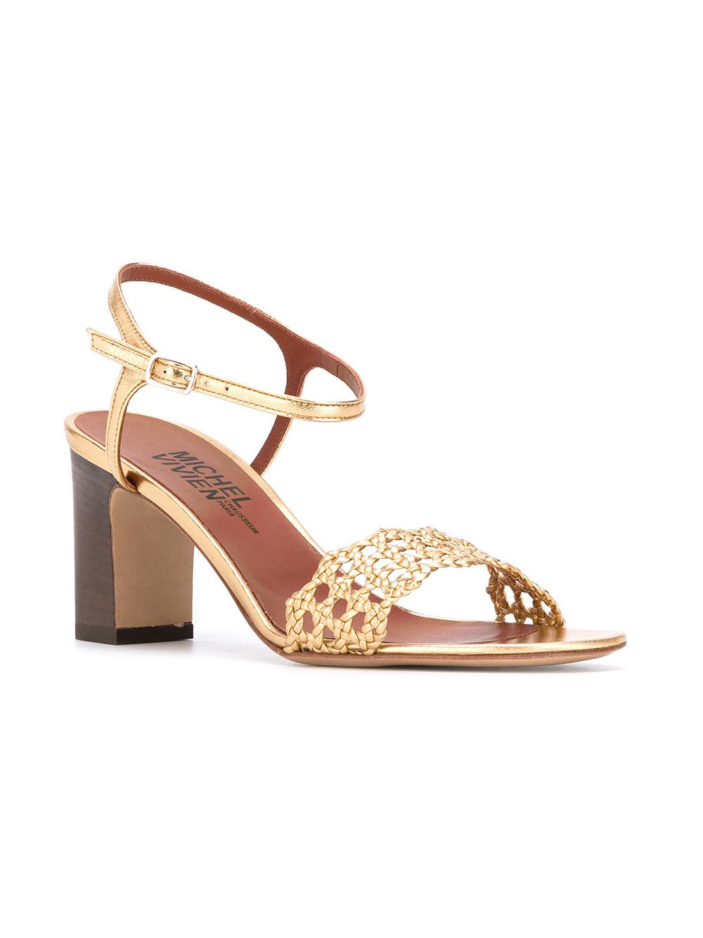metallic woven sandals