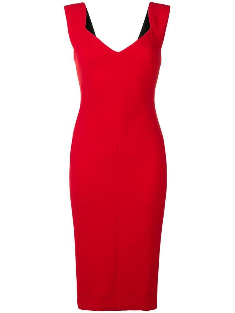 Lyst - Victoria Beckham Fitted Sleeveless Dress in Red