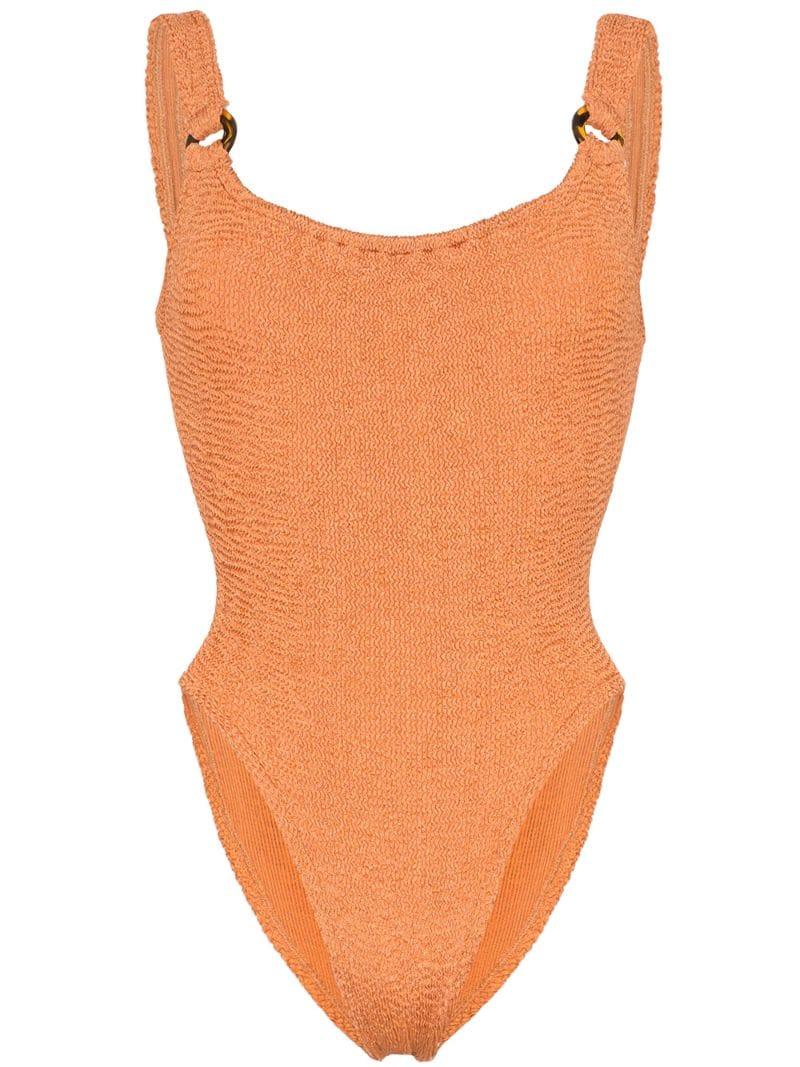 Hunza G Posey Crinkle Stretch Swimsuit in Brown - Lyst