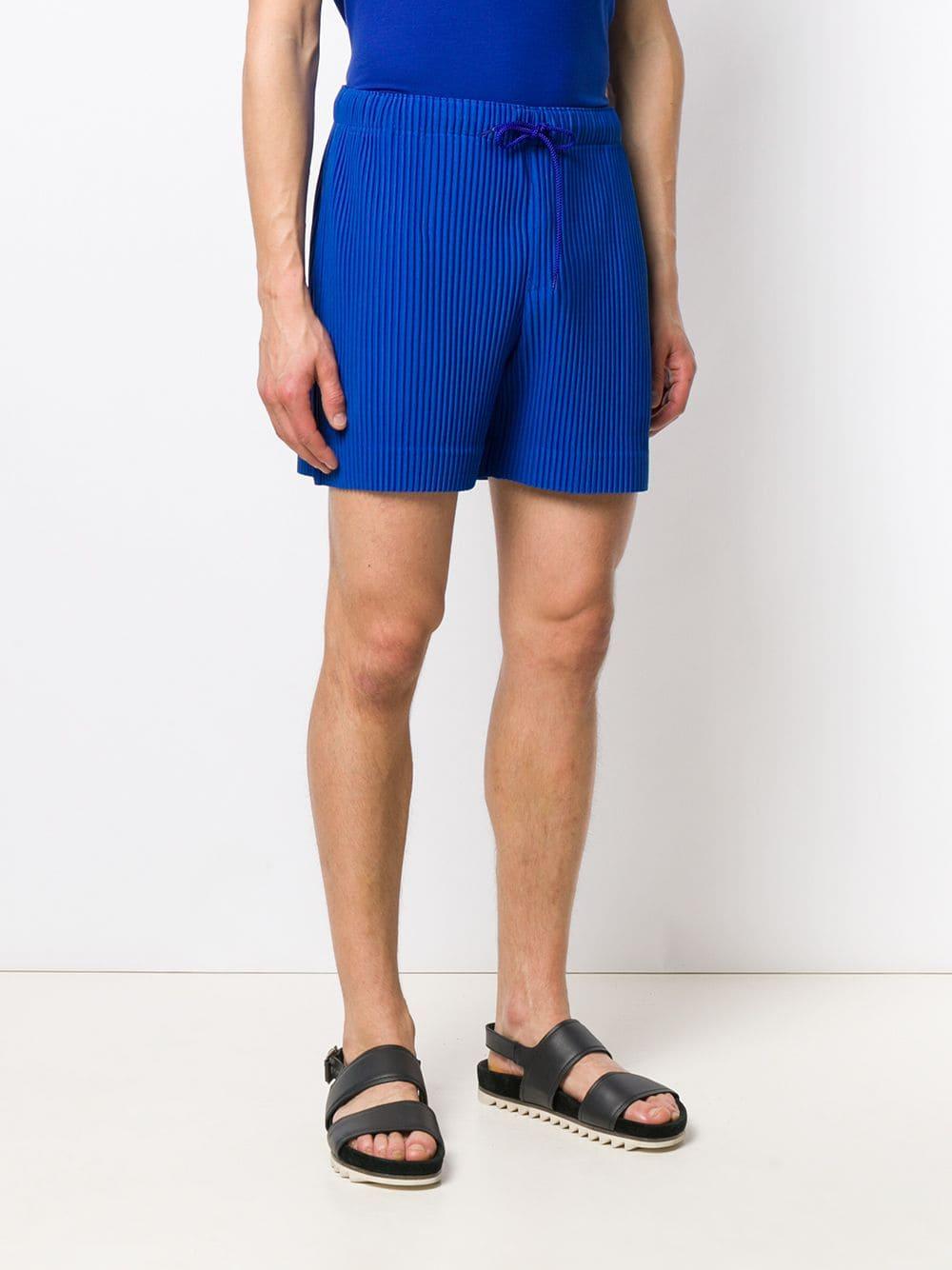 Homme Plissé Issey Miyake Drawstring Ribbed Shorts in Blue for Men - Lyst