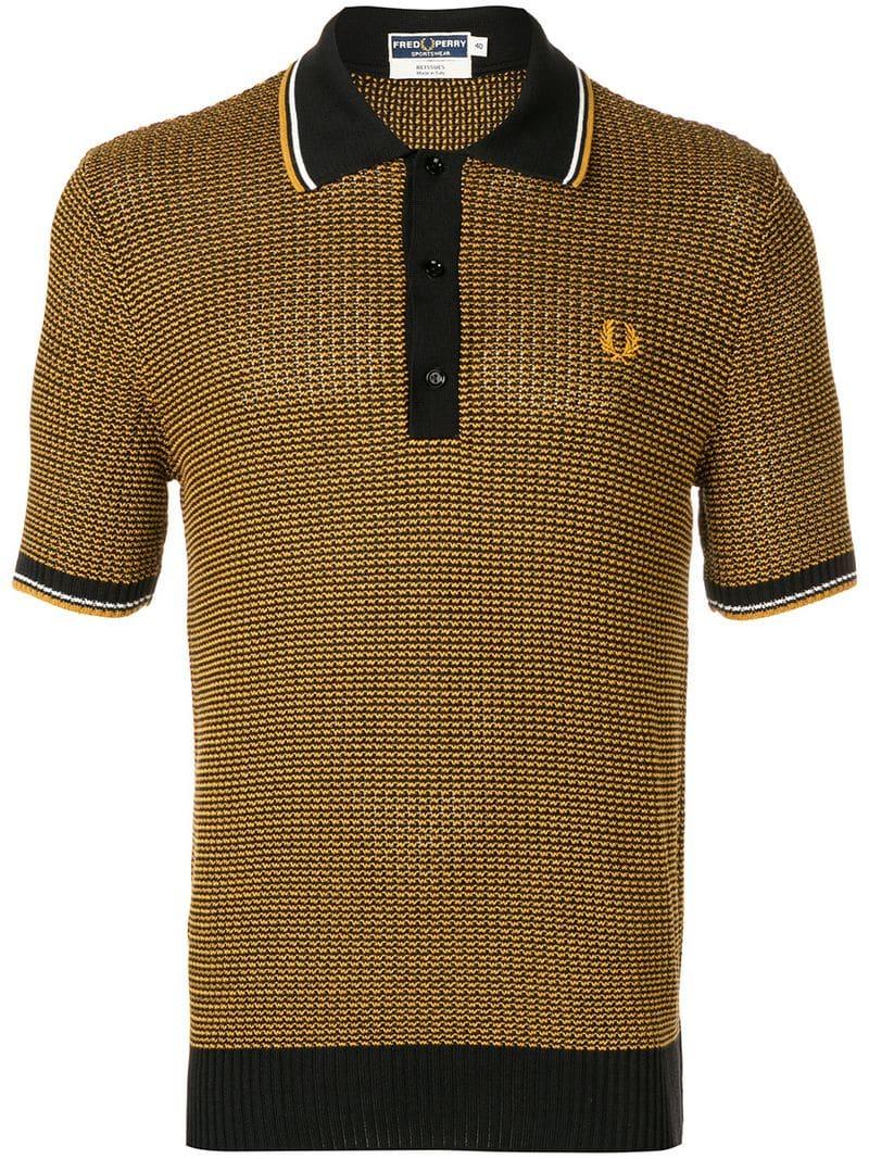 Fred Perry X Art Comes First Cable Knit Polo Shirt In Black For Men Lyst 