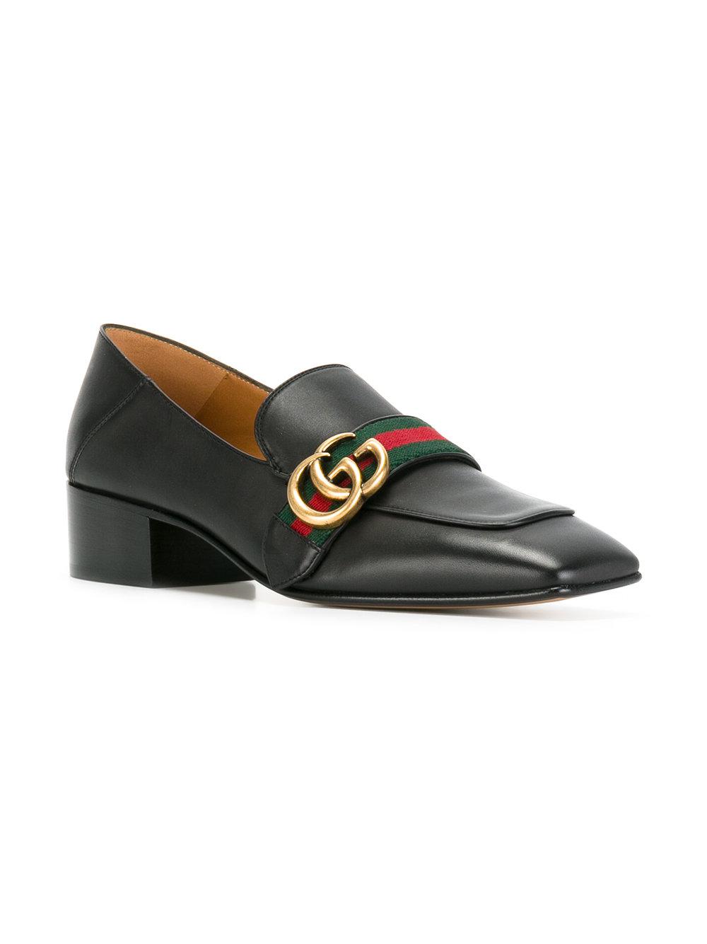 Gucci Gg Web Low-heel Loafer Pumps in Black - Lyst