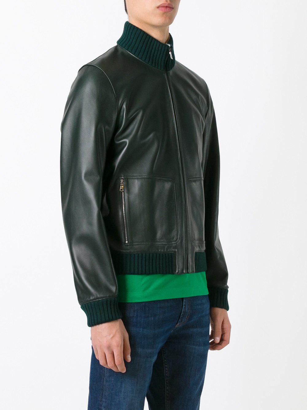 Lyst - Gucci Leather Bomber Jacket in Green for Men