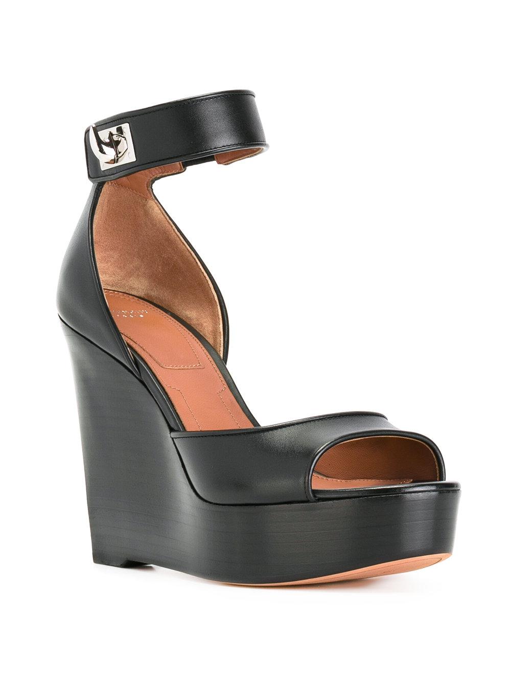 Lyst - Givenchy Lock Strap Wedge Heels in Black