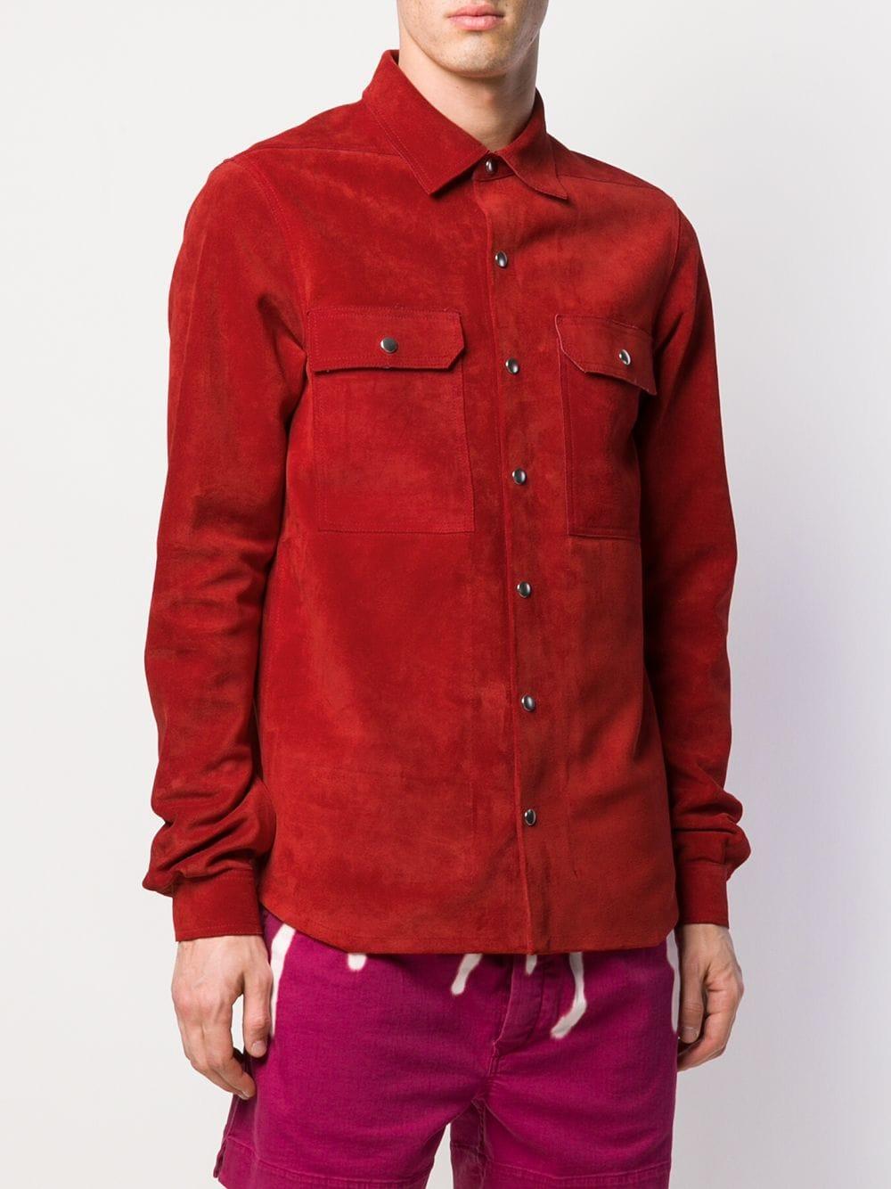 Rick Owens Front Pocket Shirt in Red for Men - Lyst