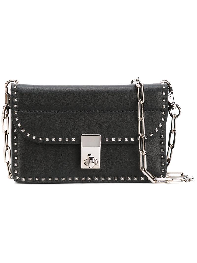 Lyst - Valentino Garavani Stud Stitching Shoulder Bag in Black