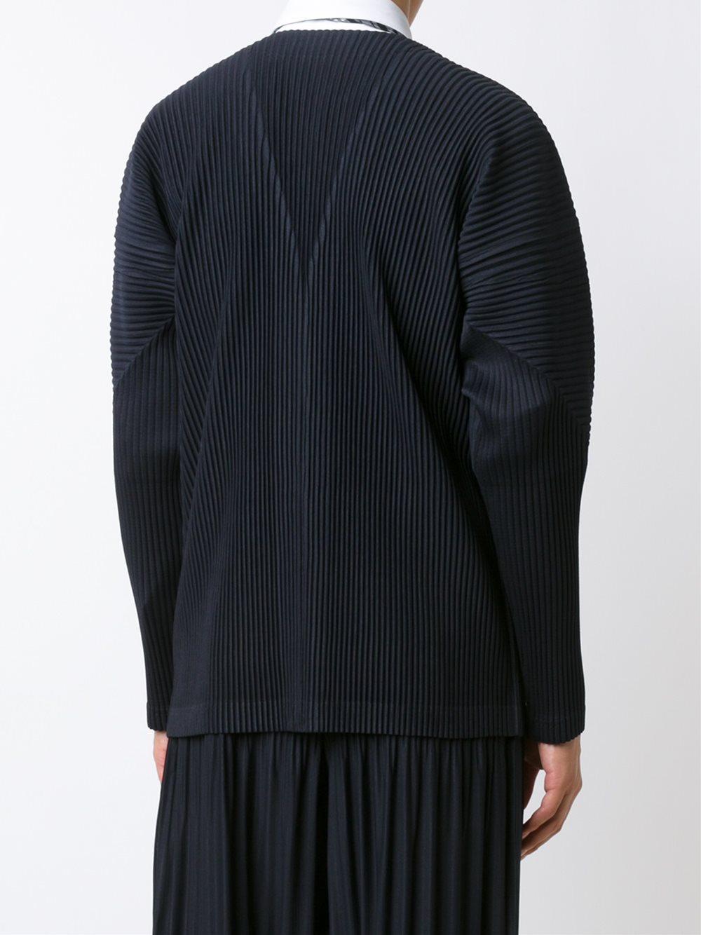 Lyst - Homme Plissé Issey Miyake Snap Button Pleated Cardigan in Blue ...