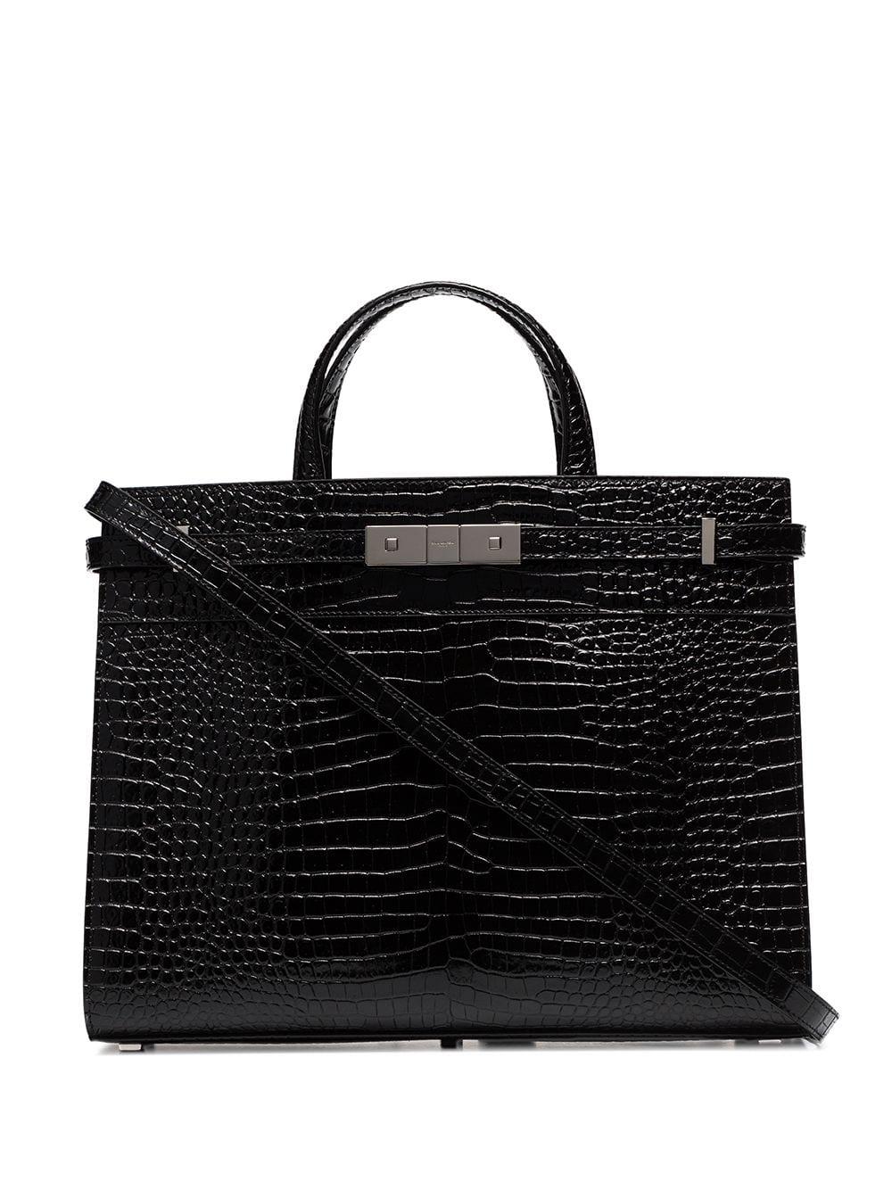 Download Saint Laurent Black Manhattan Mock Croc Leather Tote Bag in Black - Lyst