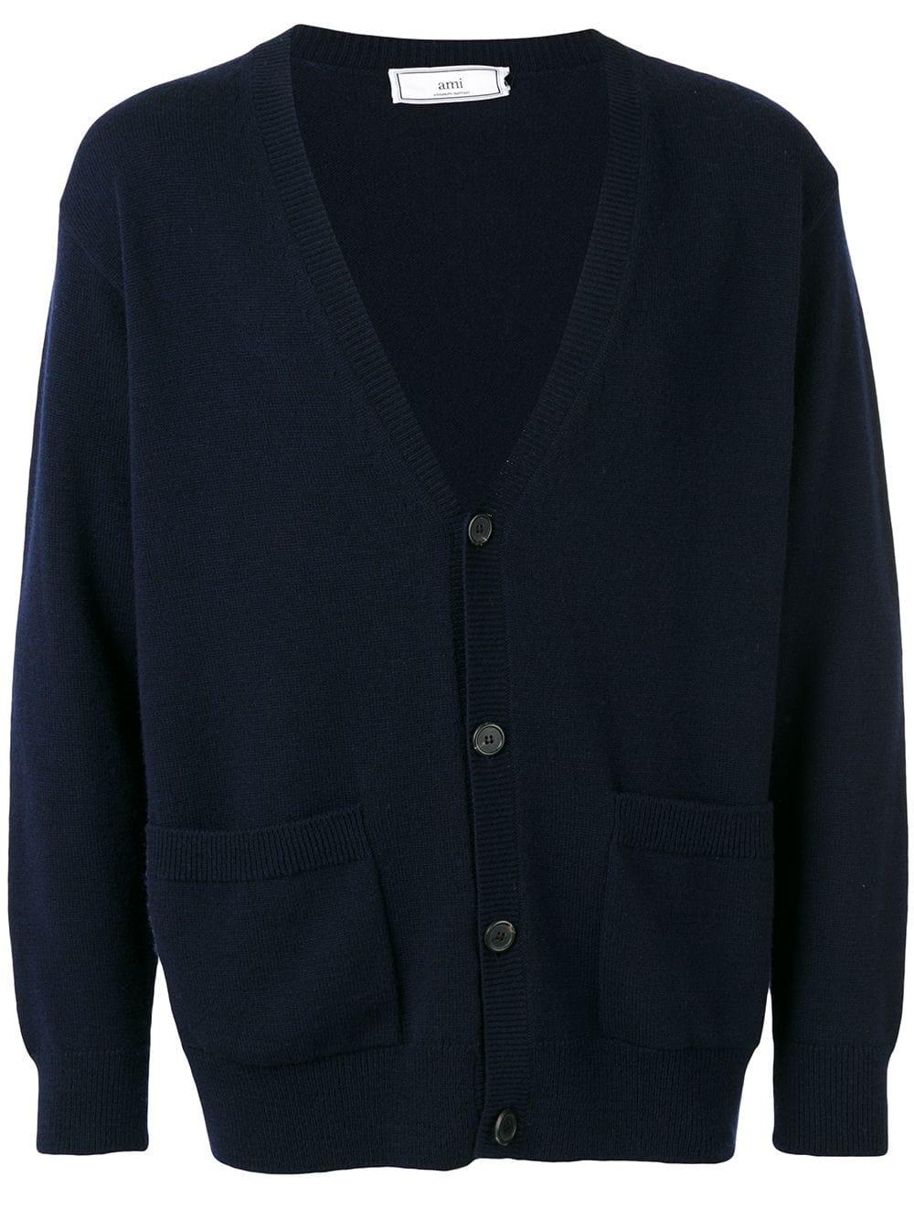 AMI Cashmere Loose-fit Cardigan in Blue for Men - Lyst