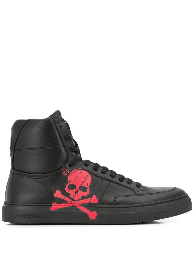 Philipp Plein Skull Print Hi-top Sneakers in Black for Men - Lyst