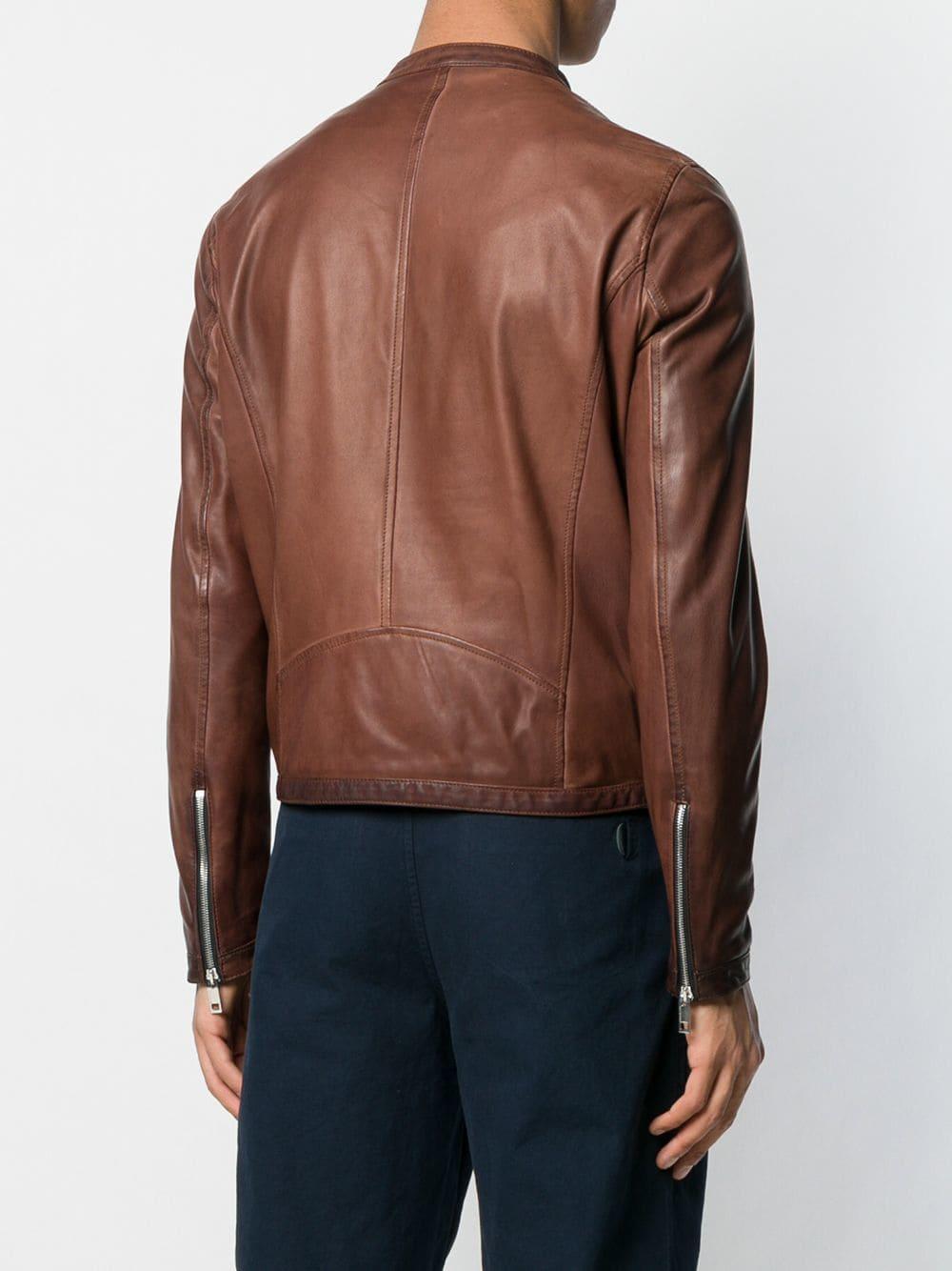 Tagliatore Zipped Leather Jacket in Brown for Men - Lyst