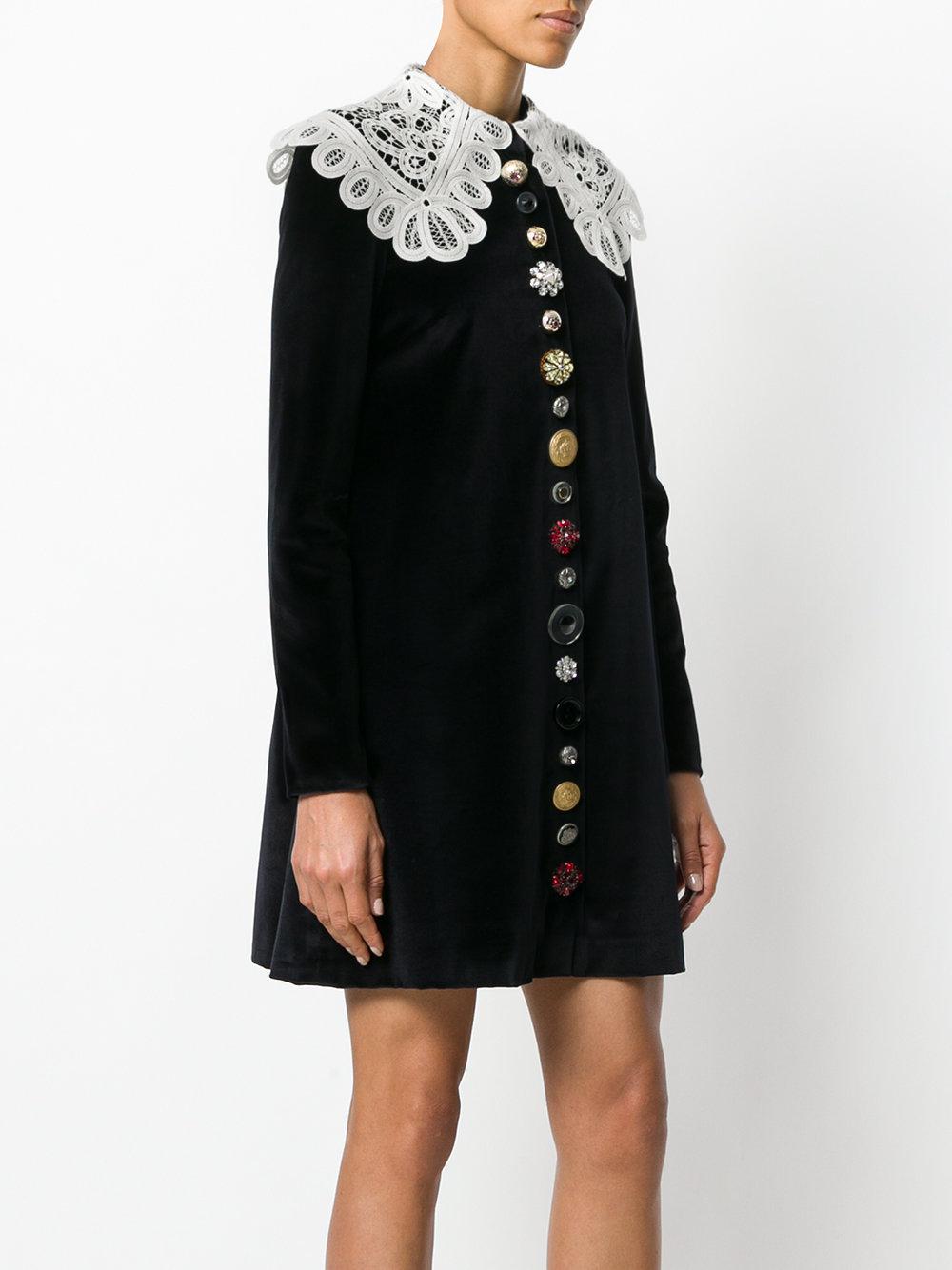 Lyst - Dolce & Gabbana Lace Collar Velvet Dress in Black