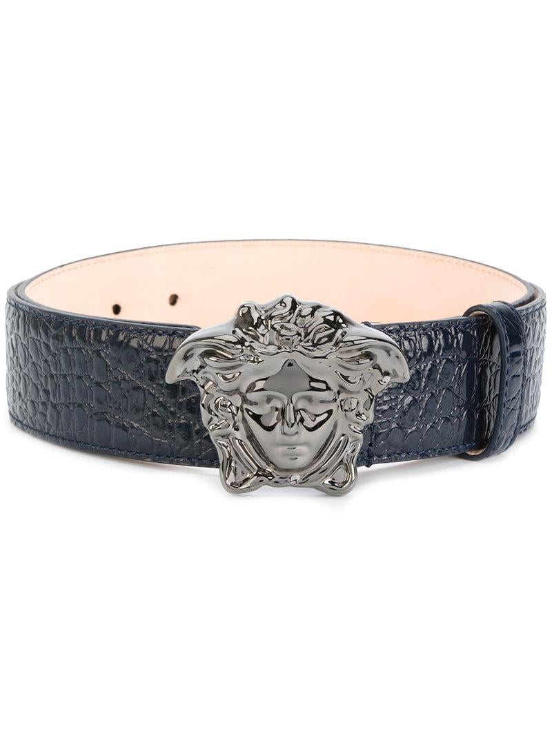 Lyst - Versace Crocodile-embossed Medusa Belt in Blue for Men