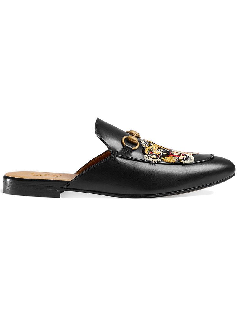 Lyst - Gucci Princetown Embroidered Slippers in Black for Men