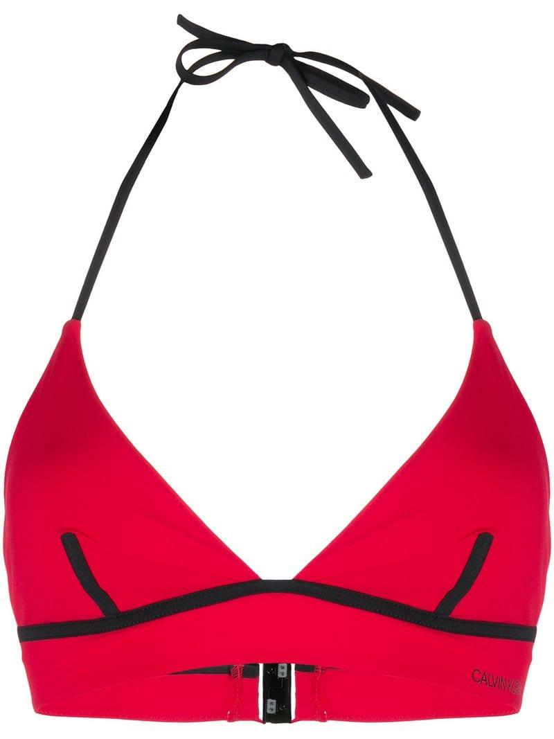 Calvin Klein Logo Printed Bikini Top in Red - Lyst