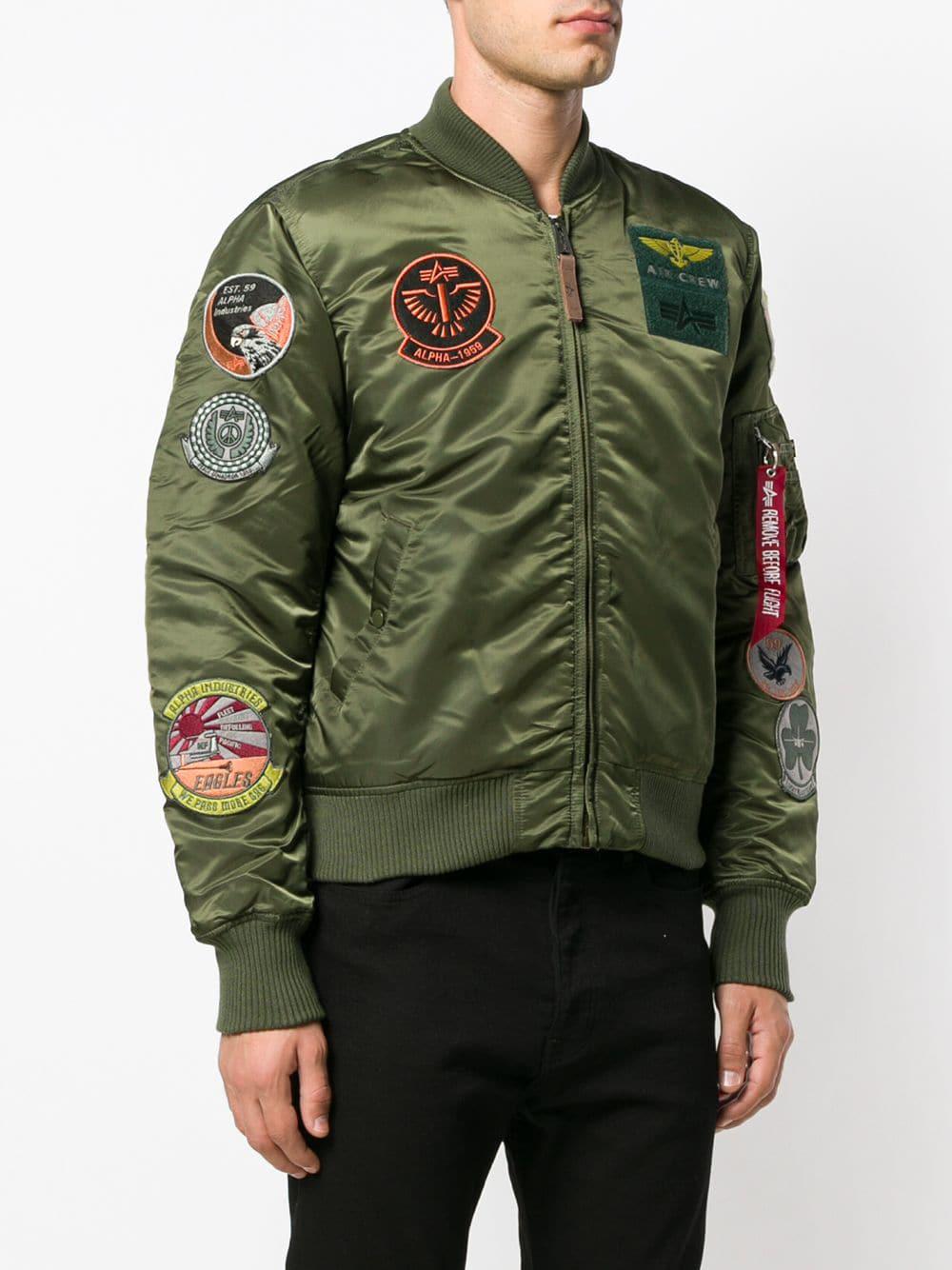 Lyst - Alpha Industries Patch Bomber Jacket in Green for Men