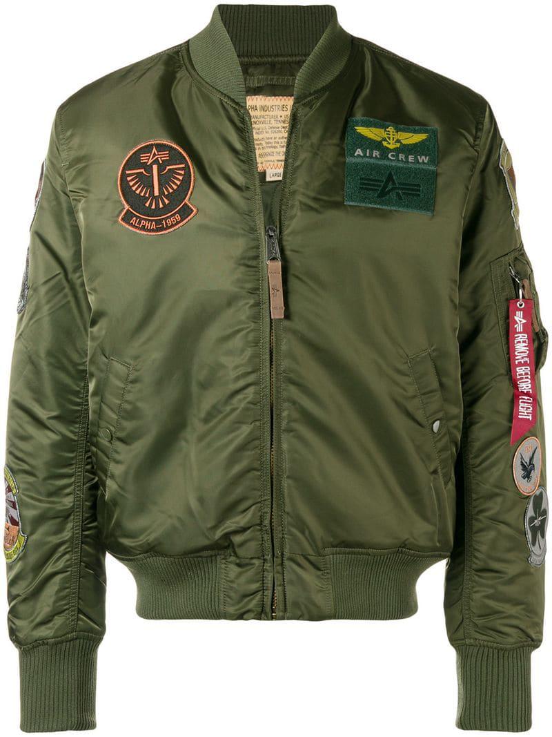 Lyst - Alpha Industries Patch Bomber Jacket in Green for Men