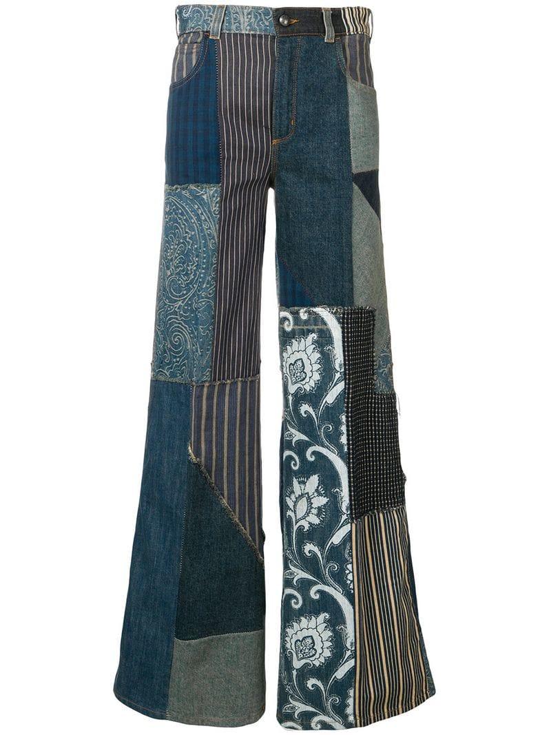 Lyst - Etro Flared Patchwork Jeans in Blue