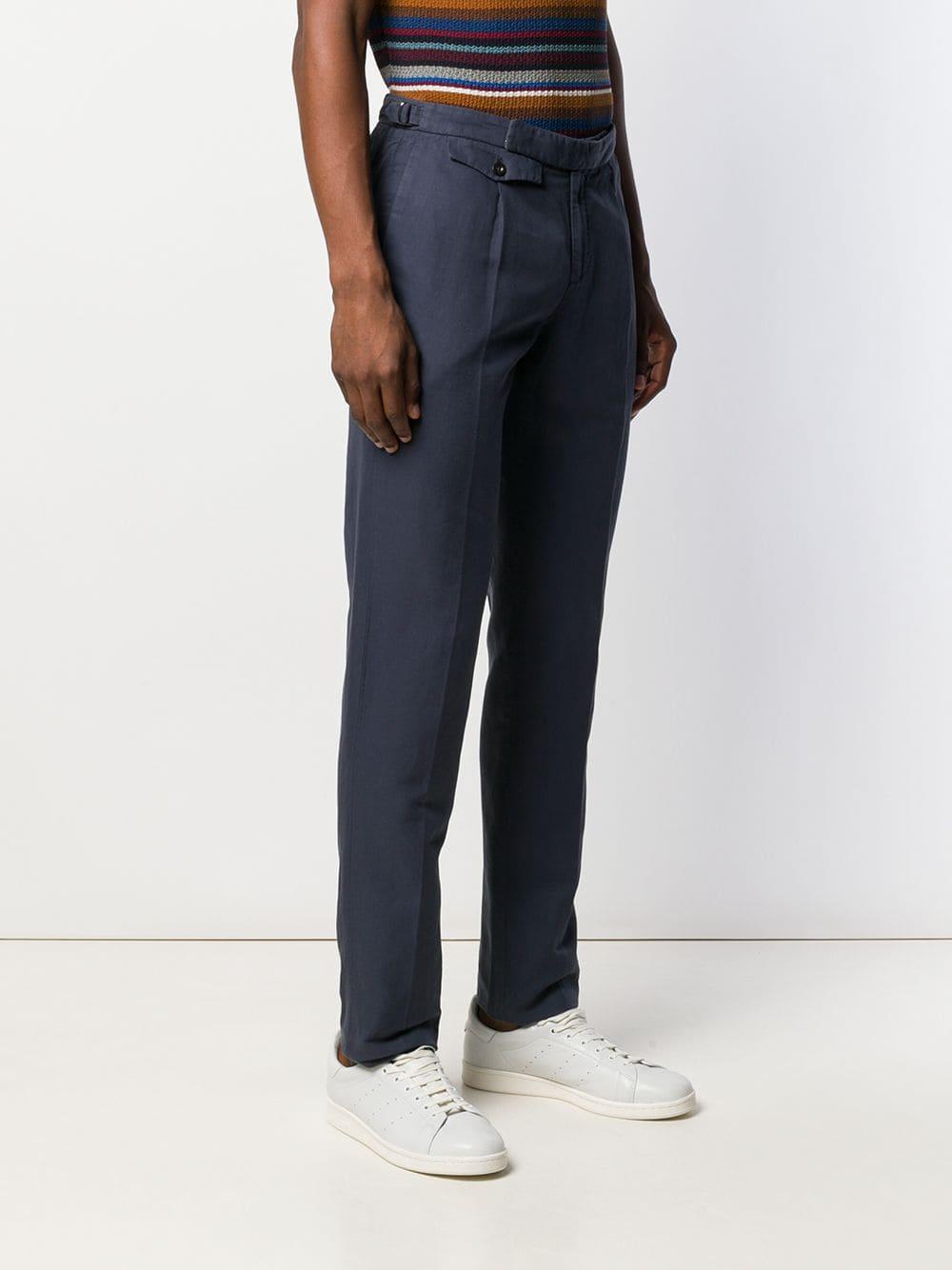 blue straight leg trousers