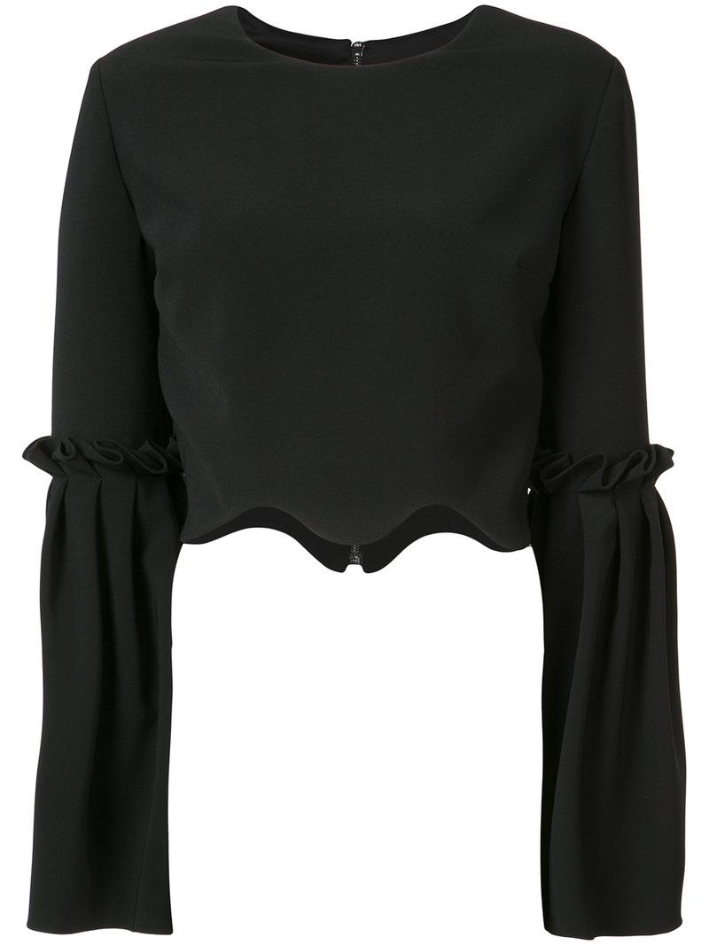 Lyst - Christian Siriano Scalloped Cropped Blouse in Black