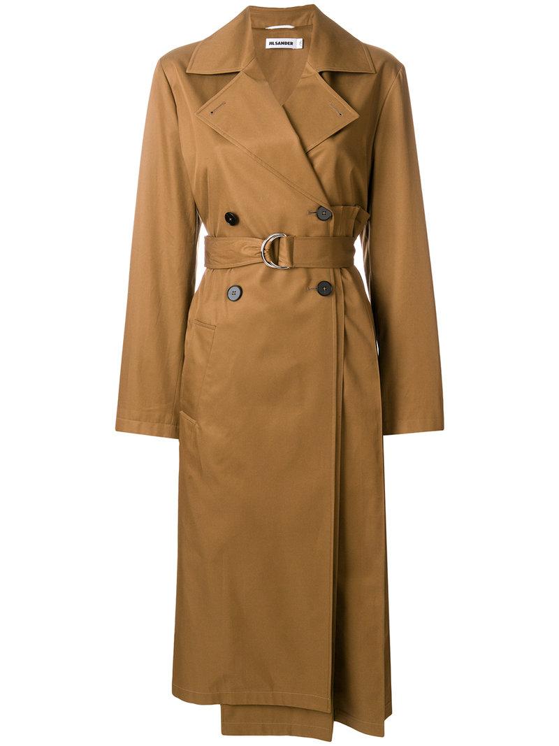 Jil Sander Cotton Pleated Back Trench Coat in Brown - Lyst