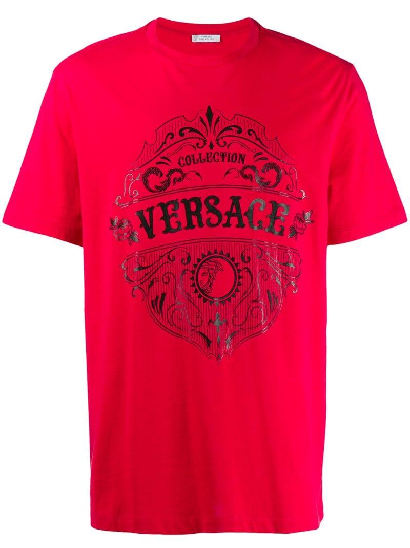 Versace Logo Print T-shirt in Red for Men - Lyst