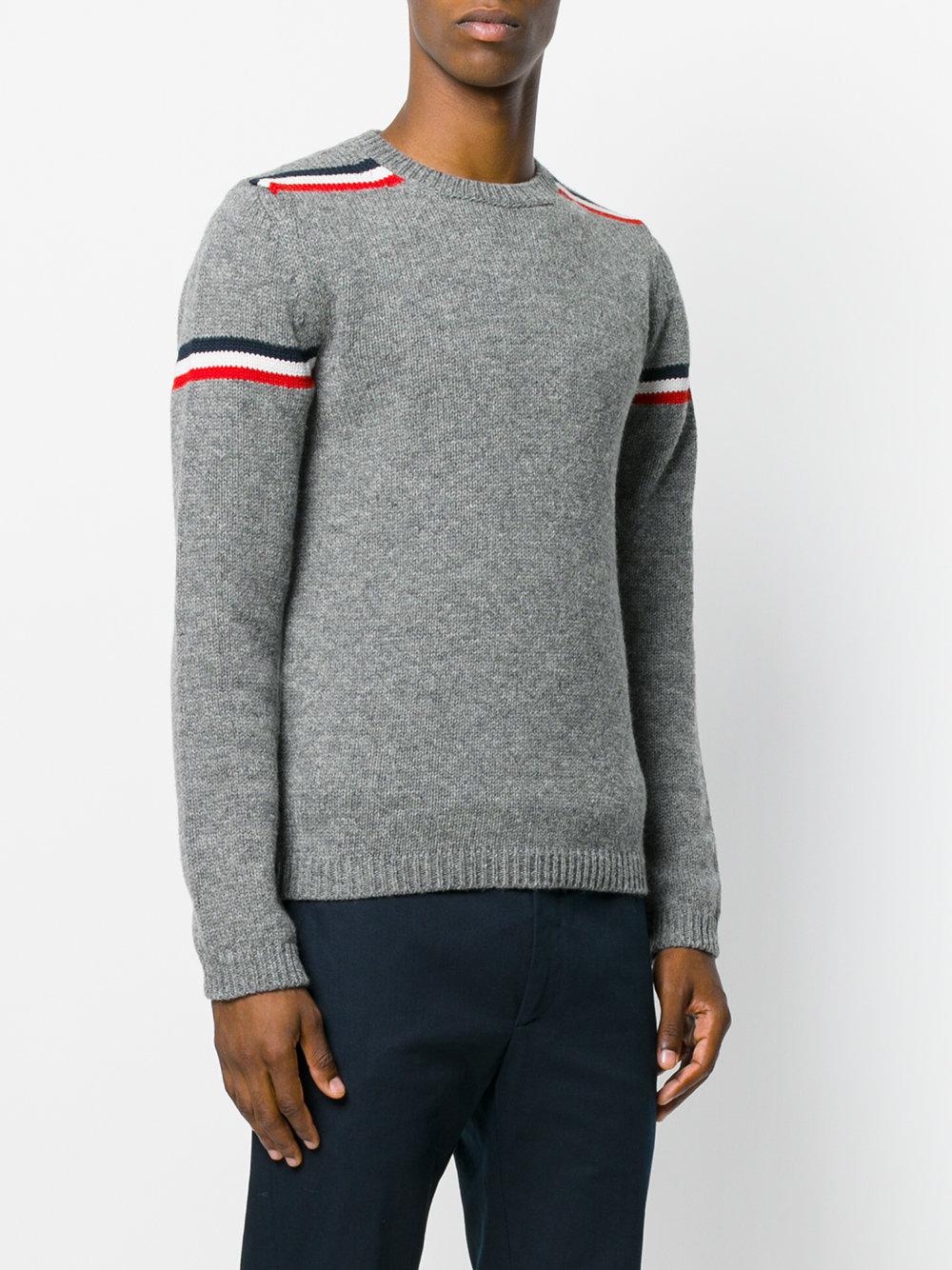 Lyst - Moncler Logo Striped Sweater in Gray for Men