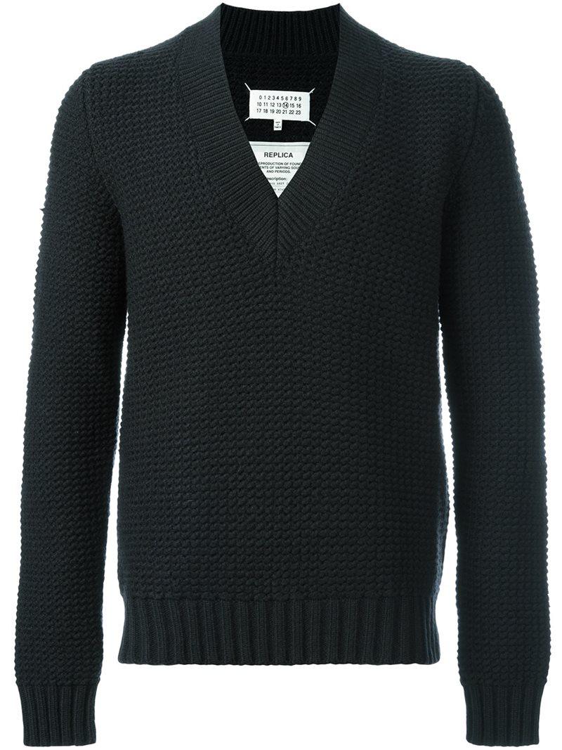 Lyst - Maison Margiela Chunky Knit V-neck Sweater in Blue for Men