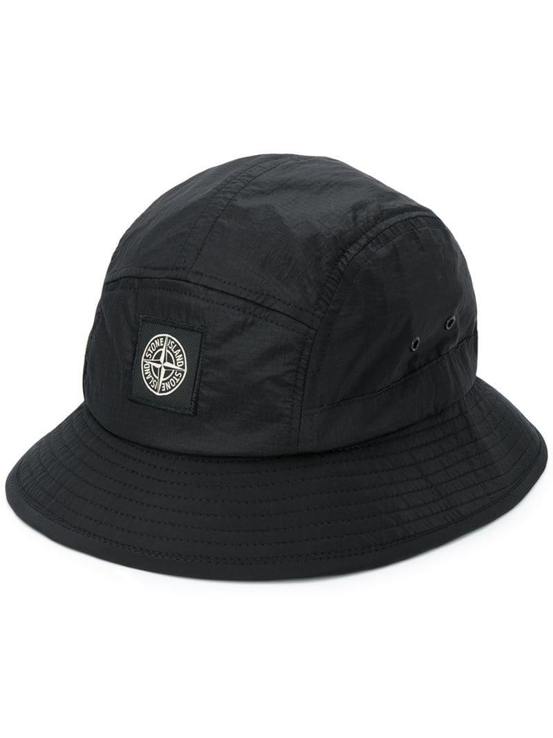 Stone Island Logo Bucket Hat in Black for Men - Lyst