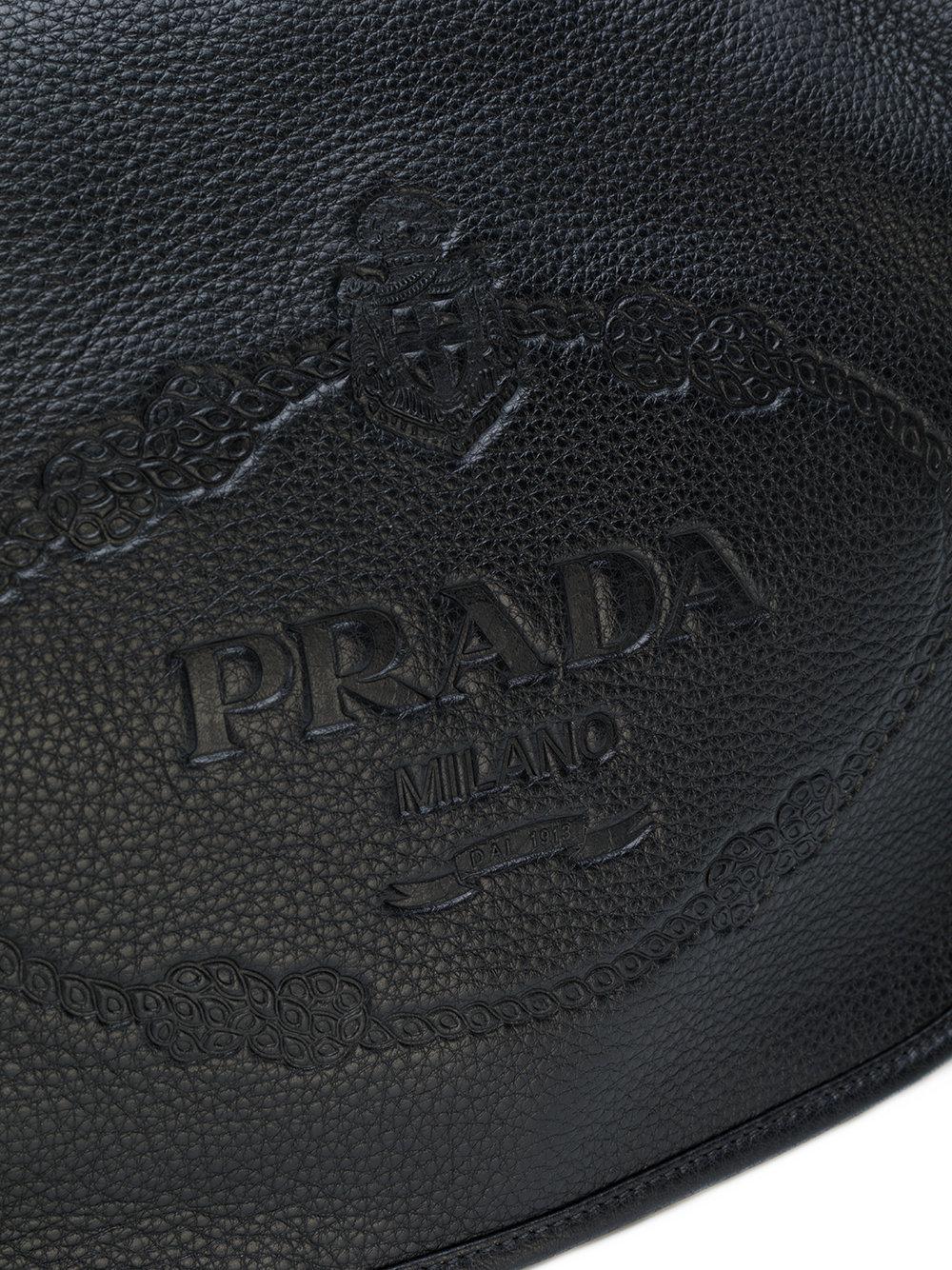 Prada Leather Embossed Logo Shoulder Bag in Black Lyst