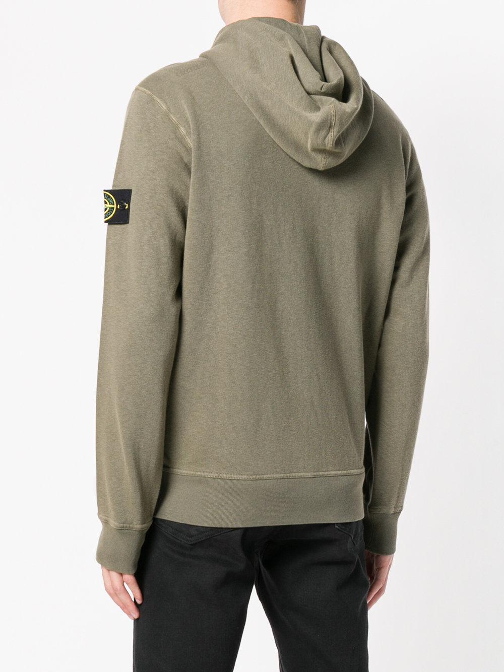 Stone Island Zipped Hoodie in Green for Men - Lyst