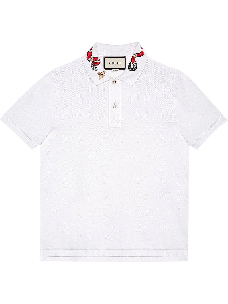 Lyst - Gucci Kingsnake Embroidered Polo Shirt in White for Men