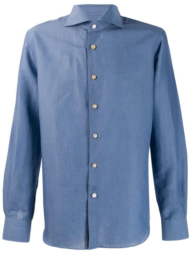 Kiton Plain Button Shirt in Blue for Men - Lyst