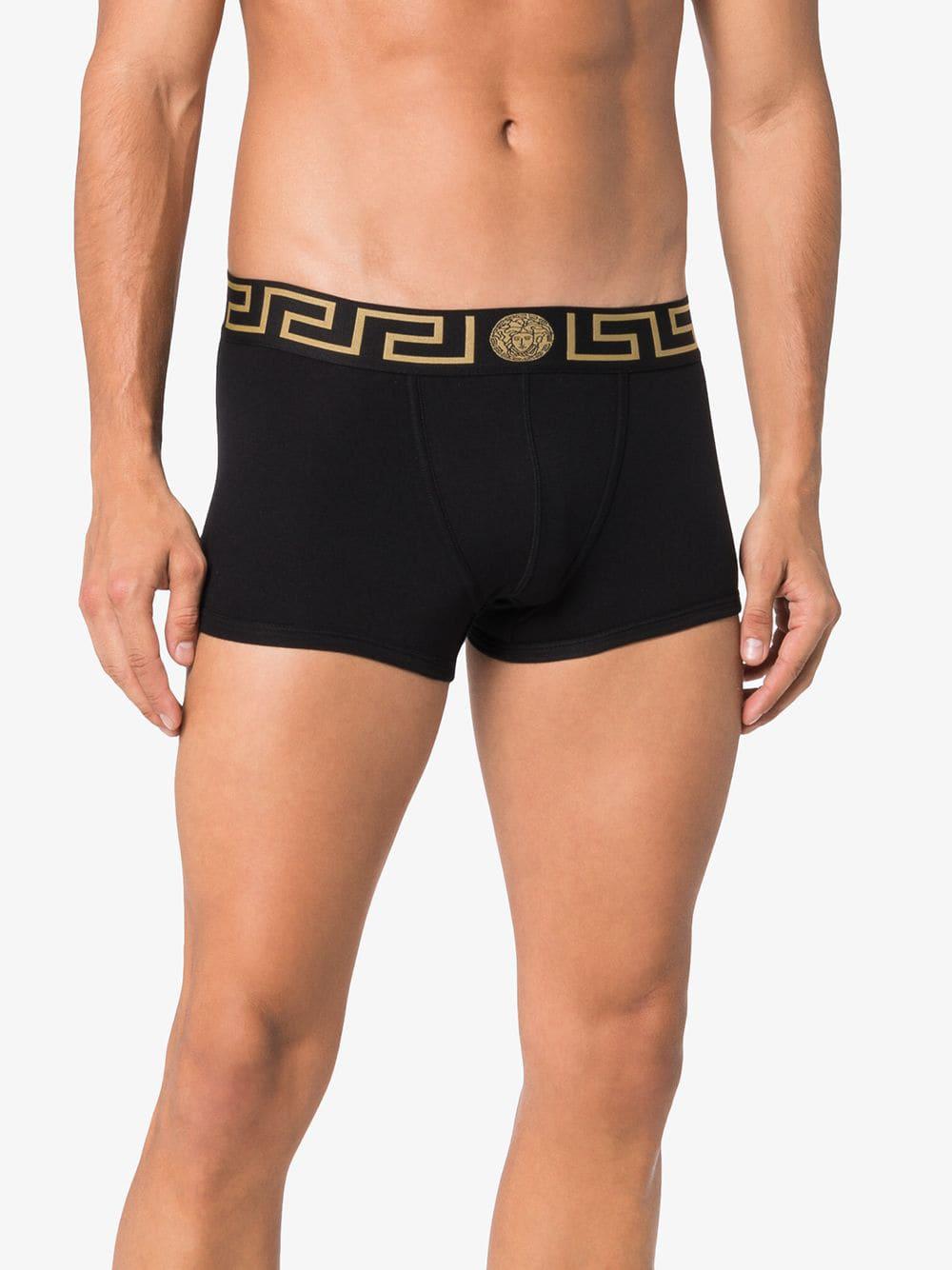 Versace 2 Pack Gold Trim Logo Greek Boxer Shorts in Black for Men Lyst