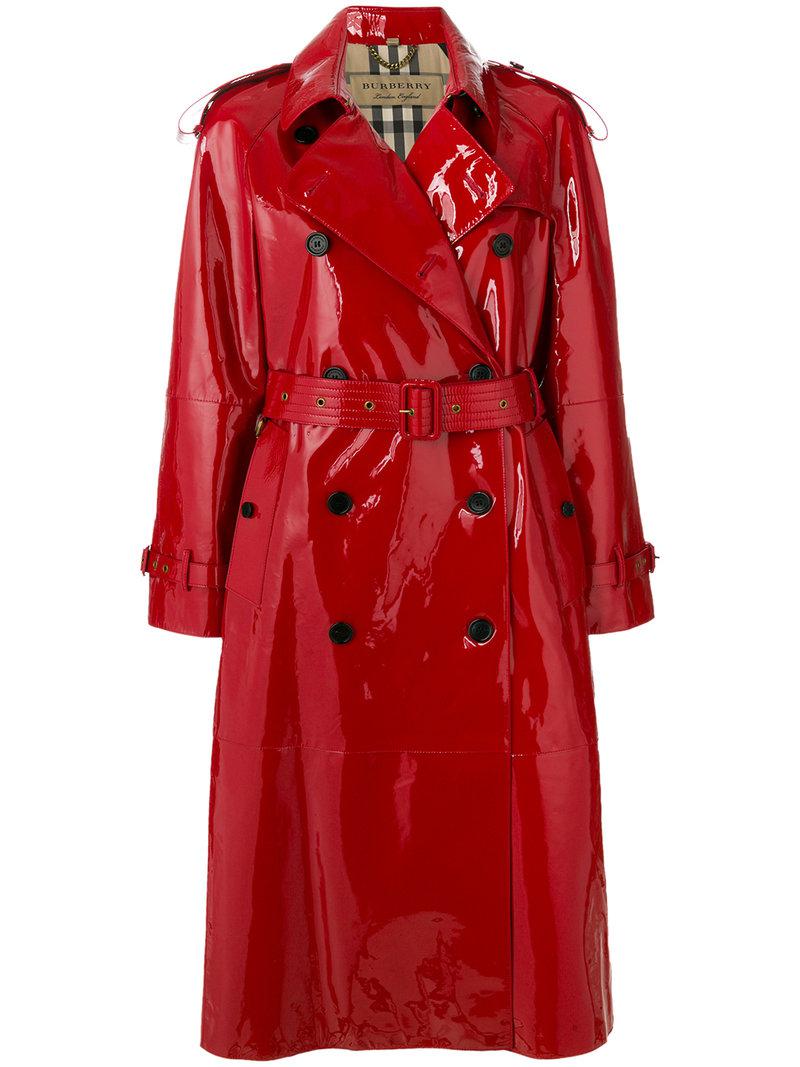 Burberry Patent Trench Coat in Red - Lyst